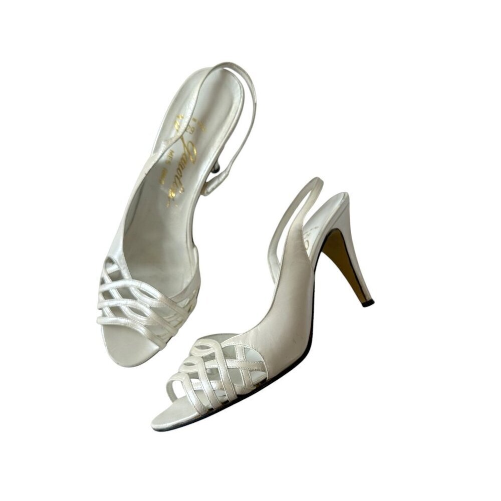 Vintage Garolini 'Mes Amis' White Leather Slingback Sandals,  Size 7.5 M
